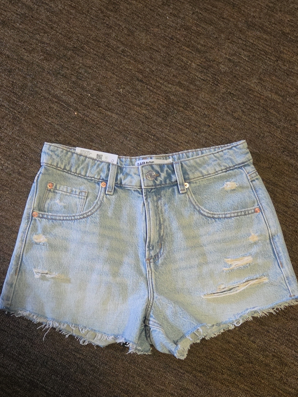 Garage Light Wash Distressed Denim Shorts - Pale Blue